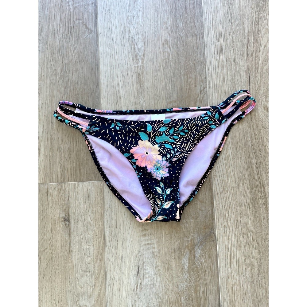 Xhilaration Floral Strappy Hipster Bikini Bottom Black Pink Teal Size Large L